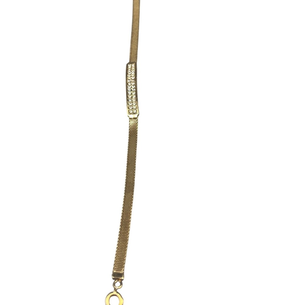 Vintage Christian Dior Gold Tone Pave Rhinestone Bar Mesh ‎ Band